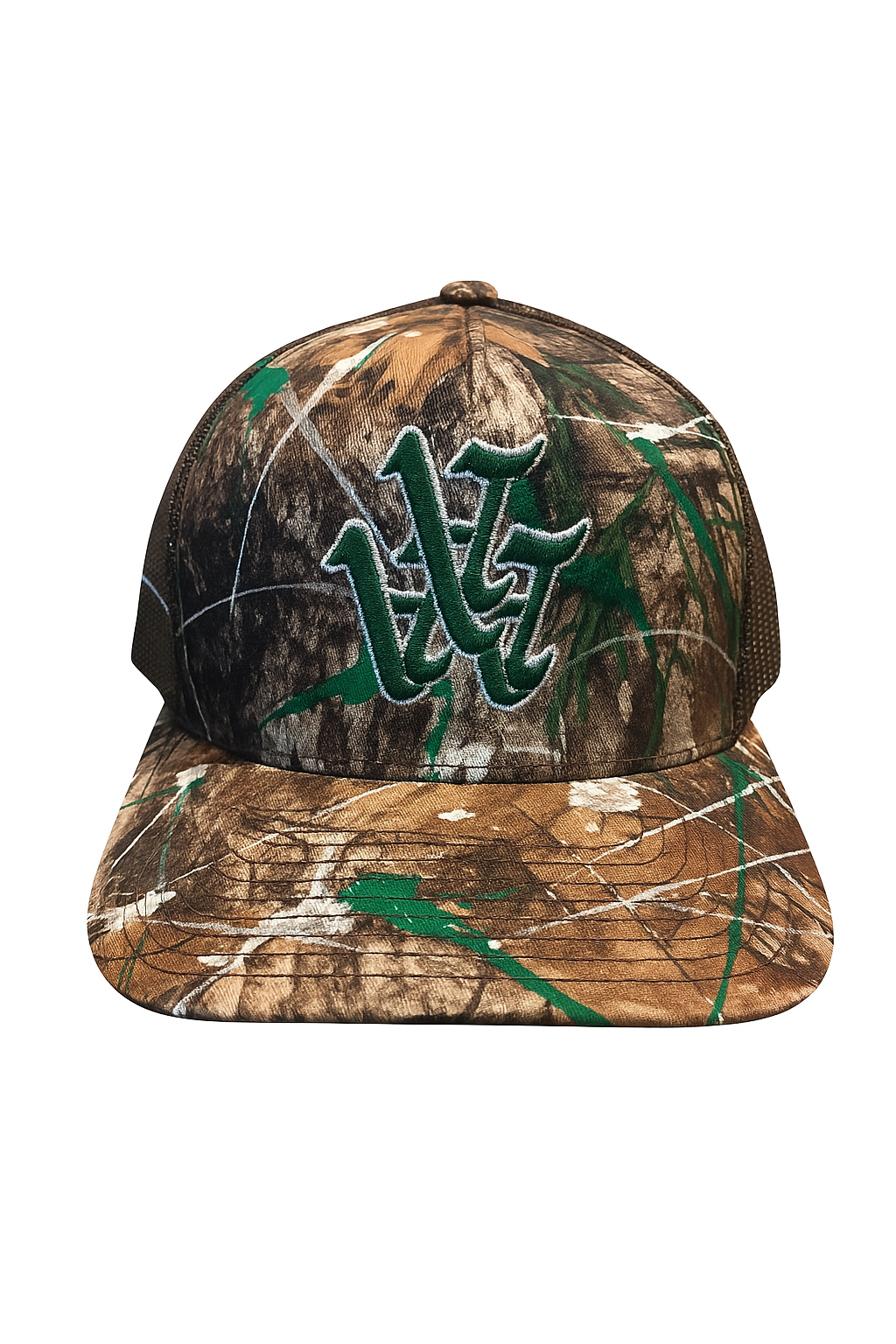 Paint splattered upside down A’s trucker hat